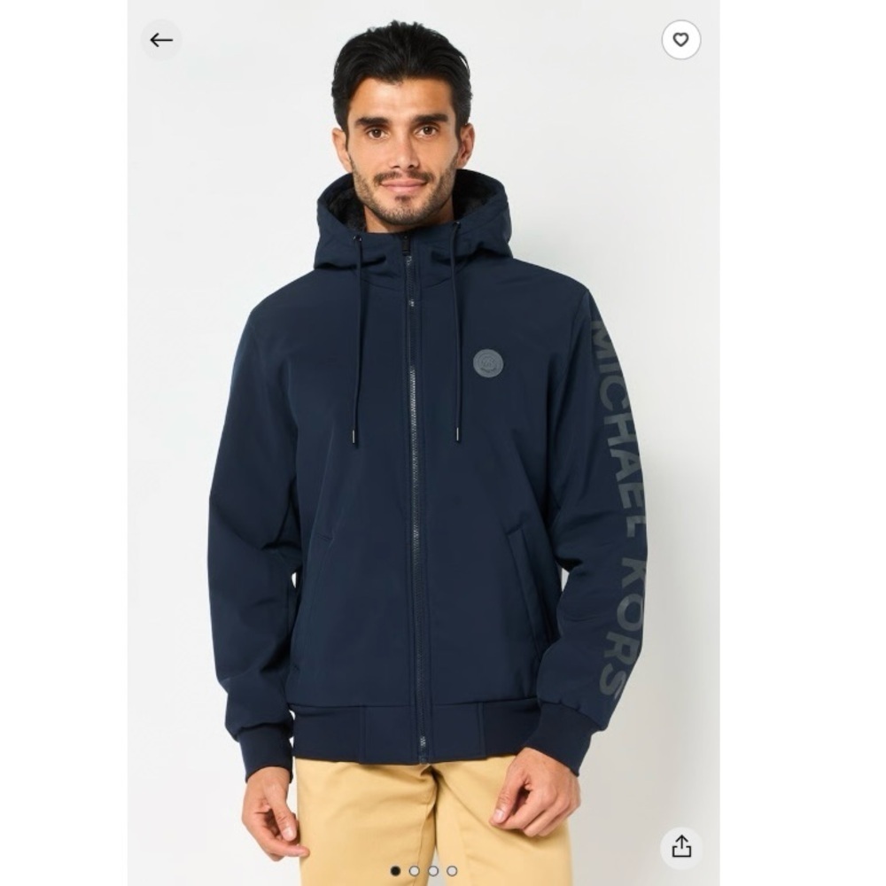 Michael Kors Men XL tall‎ Blue soft shell full zip hooded arm logo Jacket coat